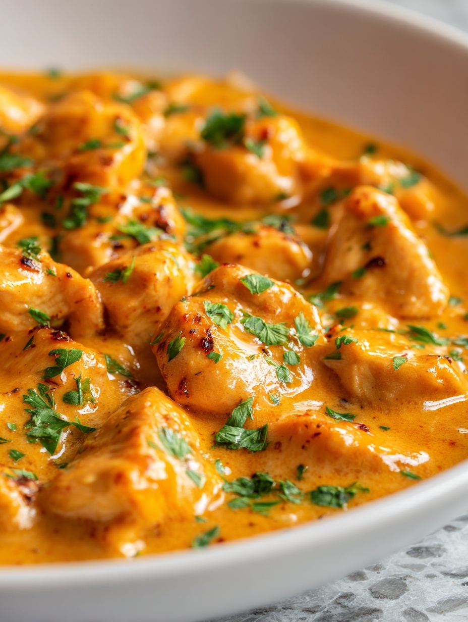 A black bowl holds two main layers: on the left side, there is a layer of fluffy white rice with small bits of green herbs sprinkled on top, while the right side is filled with chunks of golden-yellow chicken curry mixed with thin slices of red bell pepper, all garnished with fresh chopped green herbs. A woman's hand is holding a fork that is spearing some pieces of chicken and red pepper. In the upper right corner, a white plate contains folded pieces of soft, light beige flatbread. The scene is set on a white marbled surface with a dark blue-gray cloth beneath the bowl. Photo taken with an iphone --ar 2:3 --v 7
