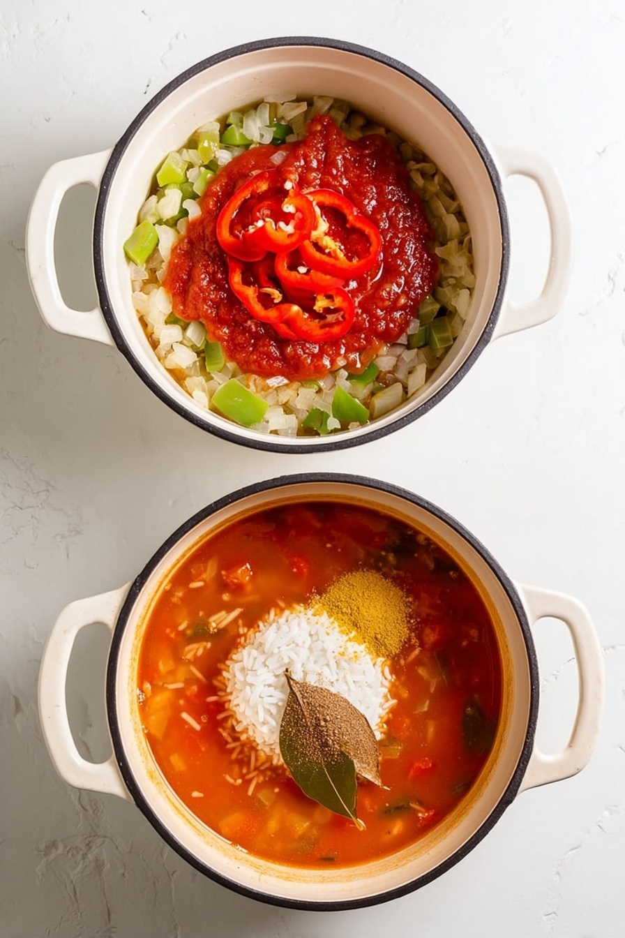 On a white plate, there is one layer of orange-colored rice mixed with whole green peas and several pink shrimp with their tails intact, scattered evenly on top and through the rice. The rice appears fluffy and seasoned, with small bits of red peppers and onions mixed in. A silver fork is placed on the right side of the plate, partially resting on the rice. In the background, part of a white pot filled with more rice and shrimp, and part of another white plate with the same dish are visible. All items are set on a white marbled surface. Photo taken with an iphone --ar 2:3 --v 7