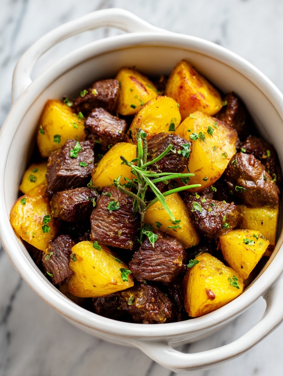 The dish is presented in a deep white plate with a rough white mashed potato layer on the bottom, creating a soft, creamy textured base. On top of the mashed potatoes, there is a darker brown, slightly crispy layer of cooked meat pieces arranged neatly in the middle. The meat is garnished with a bright green herb sauce, which appears to be blended with small bits of garlic or similar ingredients, adding texture and color contrast. There are also small white shavings, likely cheese, sprinkled over the meat and sauce, adding a light texture and color brightness. The plate is placed on a white marbled surface, with fresh green parsley on one side, and garlic bulbs in the background, suggesting fresh ingredients used in the dish. Nearby, there is a clear dish holding a block of yellow butter. The lighting highlights the moist and rich textures of each layer. Photo taken with an iphone --ar 2:3 --v 7