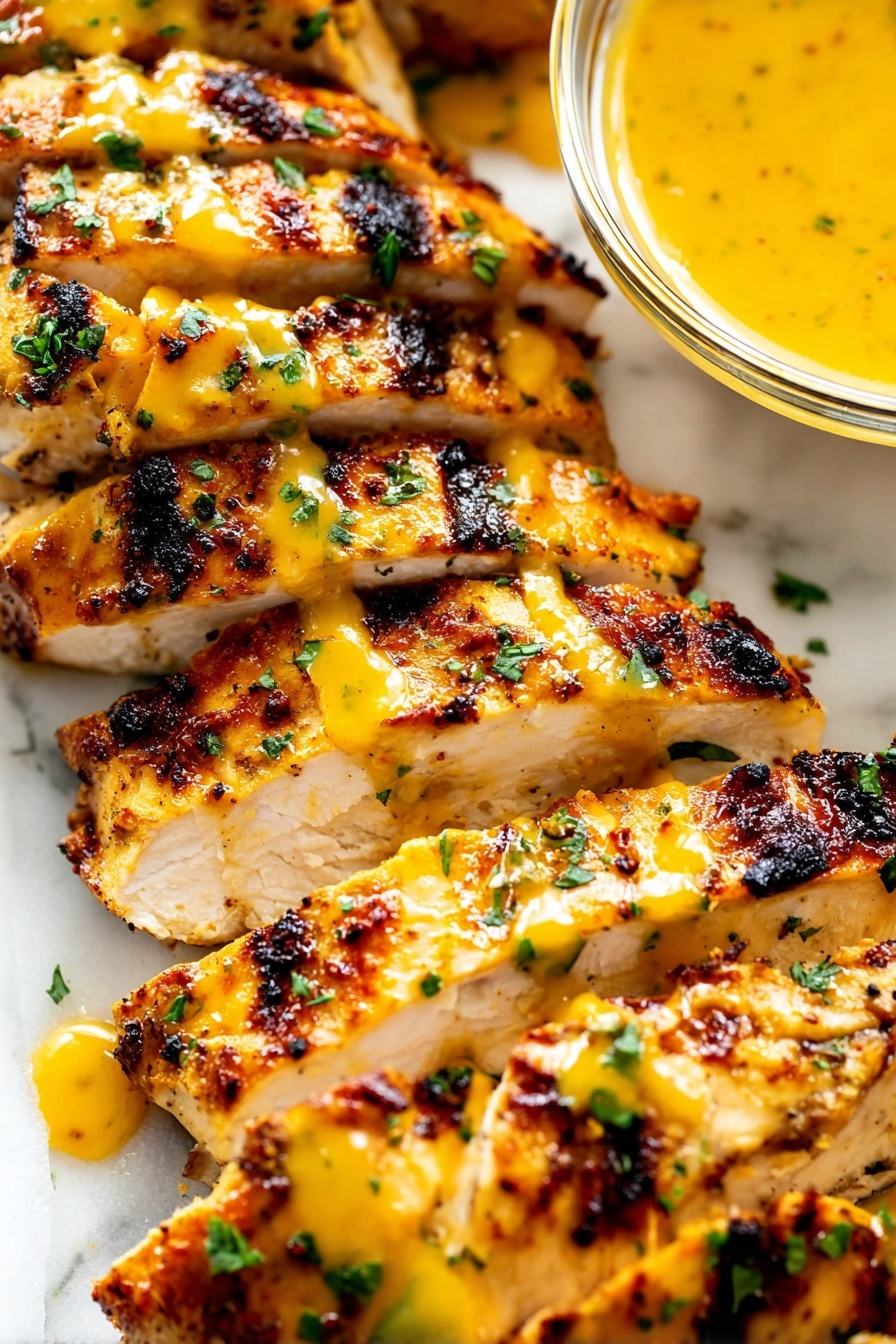 A white plate holds four pieces of grilled chicken arranged in two rows, each piece showing a golden-orange color with slight char marks and green herb sprinkles on top. Underneath the chicken is a bed of mixed vegetables including shredded light green lettuce, purple cabbage, orange carrot strips, and bits of white cabbage, creating a colorful, textured base. To the right side of the plate, there is a small clear glass bowl filled with an orange dressing. Fresh parsley leaves are scattered around the chicken and vegetables, adding bright green accents, all set on a white marbled surface. Photo taken with an iphone --ar 2:3 --v 7