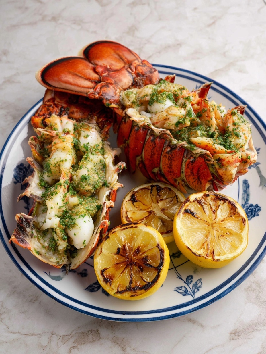 The image shows a close-up of a white plate with pieces of white lobster meat mixed with small bits of orange and green herbs, giving a fresh and slightly grilled look. Behind it, there is a white plate holding a split lobster shell with bright red color, filled with more white lobster meat and garnished with green herbs. Next to the lobster shell on the same plate, a grilled lemon half with char marks sits on the left side. The surface under the plates is a white marbled texture. photo taken with an iphone --ar 2:3 --v 7