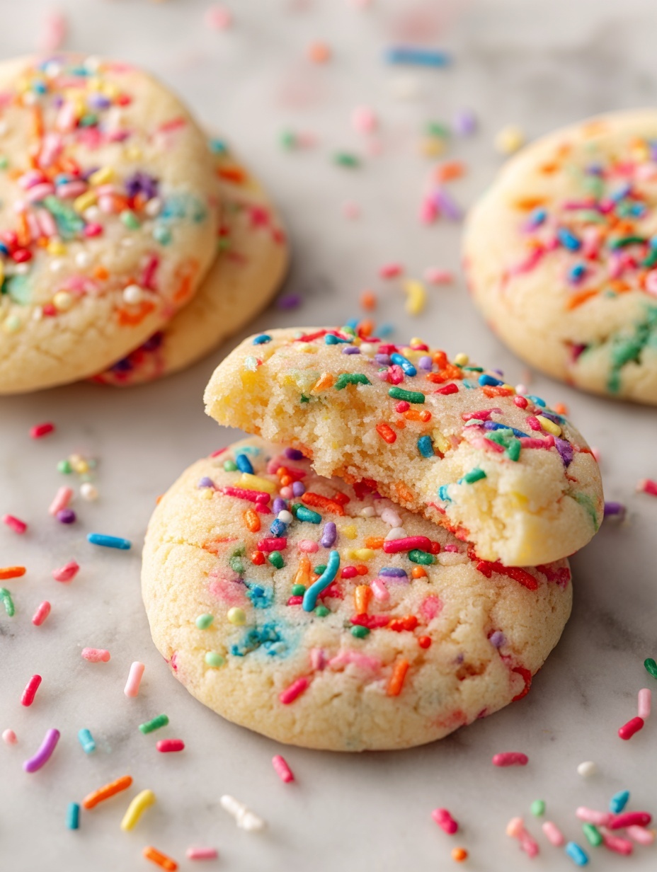 Twelve round, slightly rough-textured white cookie dough scoops with colorful sprinkles are arranged closely on a flat white surface with a white marbled background. Each scoop shows bits of multicolored sprinkle pieces pressed into the dough, with colors like blue, red, pink, orange, and brown scattered evenly across the surface. The dough balls are organized in a neat pattern of three rows, with the top two rows each having four scoops and the last row four scoops, creating a visually balanced layout. photo taken with an iphone --ar 2:3 --v 7